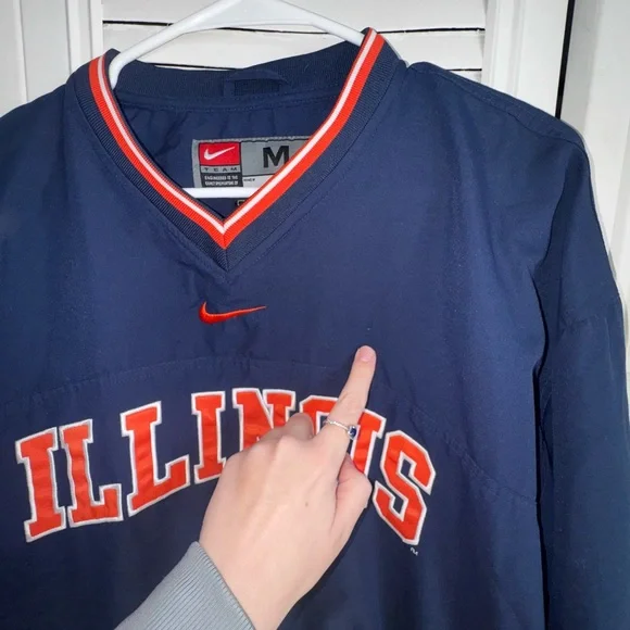 Vintage Nike Illinois Windbreaker Pullover Center Swoosh Logo Navy Size Mens M - Picture 2 of 6
